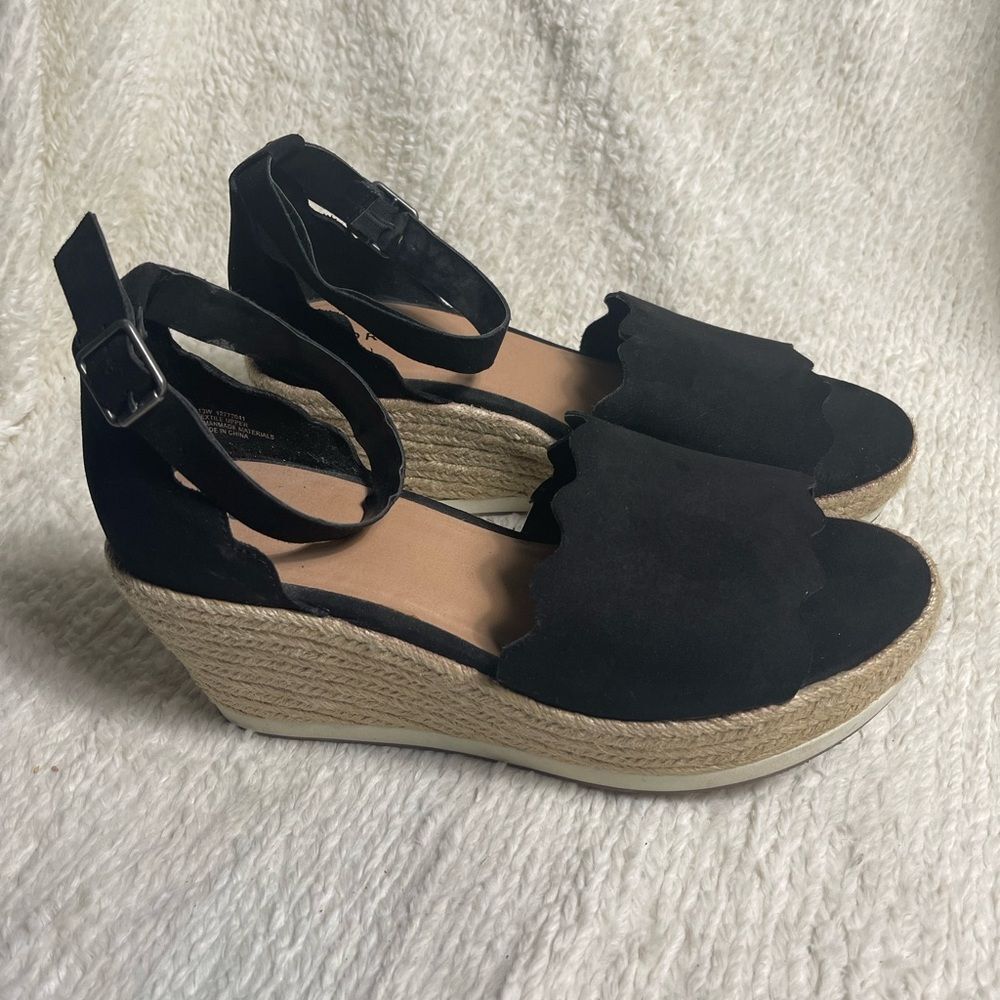 Torrid Synthetic black suede Espadrilles Wedge platform ankle strap Sandal SZ13W